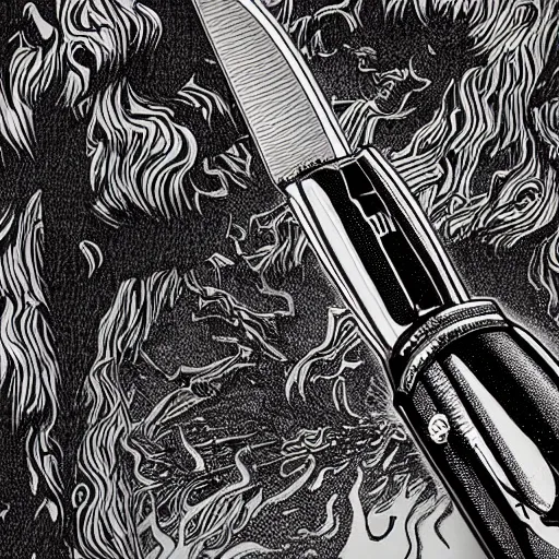 Prompt: a photo of an ink pen that is also knife by dan hillier
