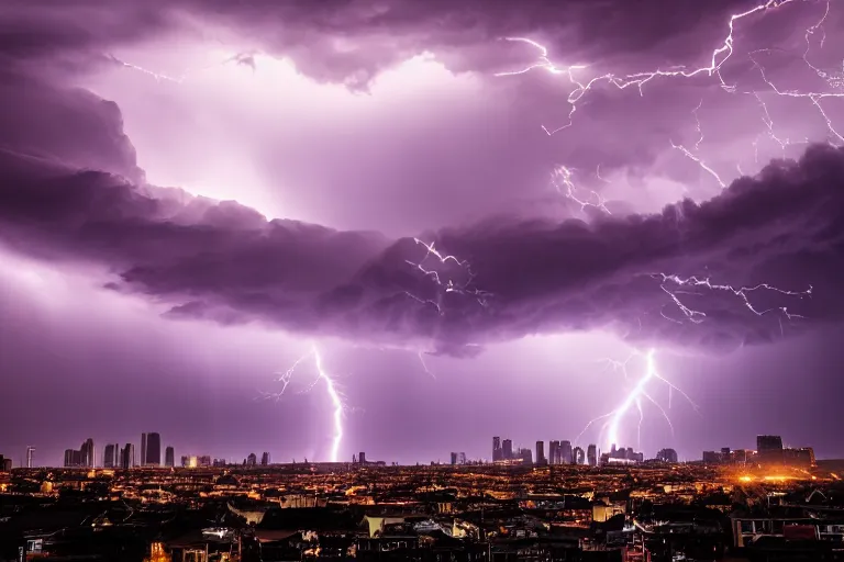 a photo of a supercell thunderstorm in a city, | Stable Diffusion | OpenArt