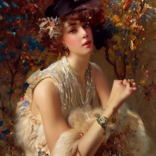 Image similar to a high fashion studio portrait showing effects of social media on teenage girls, painting by gaston bussiere, craig mullins, j. c. leyendecker, dior campaign