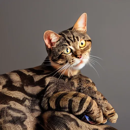 Prompt: an octopus on top of a cat, professional photography