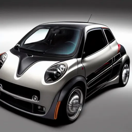 Image similar to uncropped photo of a Pagani Twingo designed by H.R. Giger, promotion shot