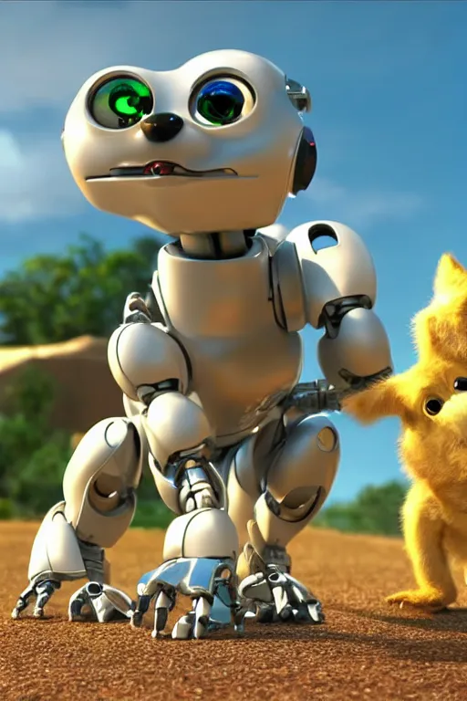 Image similar to Robot dog is trying to bite his own tail. By Disney Pixar 4K render 3d funny animation movie Oscar winning