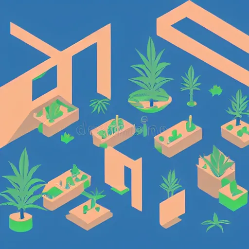 Image similar to room of cannabis flat colors isometric vector illustration minimalist by earle, eyvind render in octane