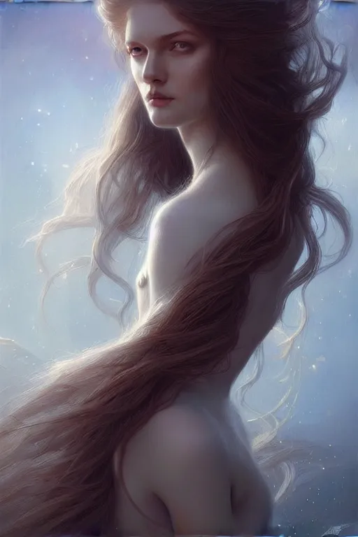 Image similar to Nearthendahl angels, fantasy, long hair, intricate, elegant, highly detailed, digital painting, artstation, concept art, smooth, sharp focus, illustration, art by artgerm and greg rutkowski and aleister crowley