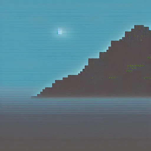 Image similar to an ocean and mountains on a hazy distant planet, extremely detailed, pixel art