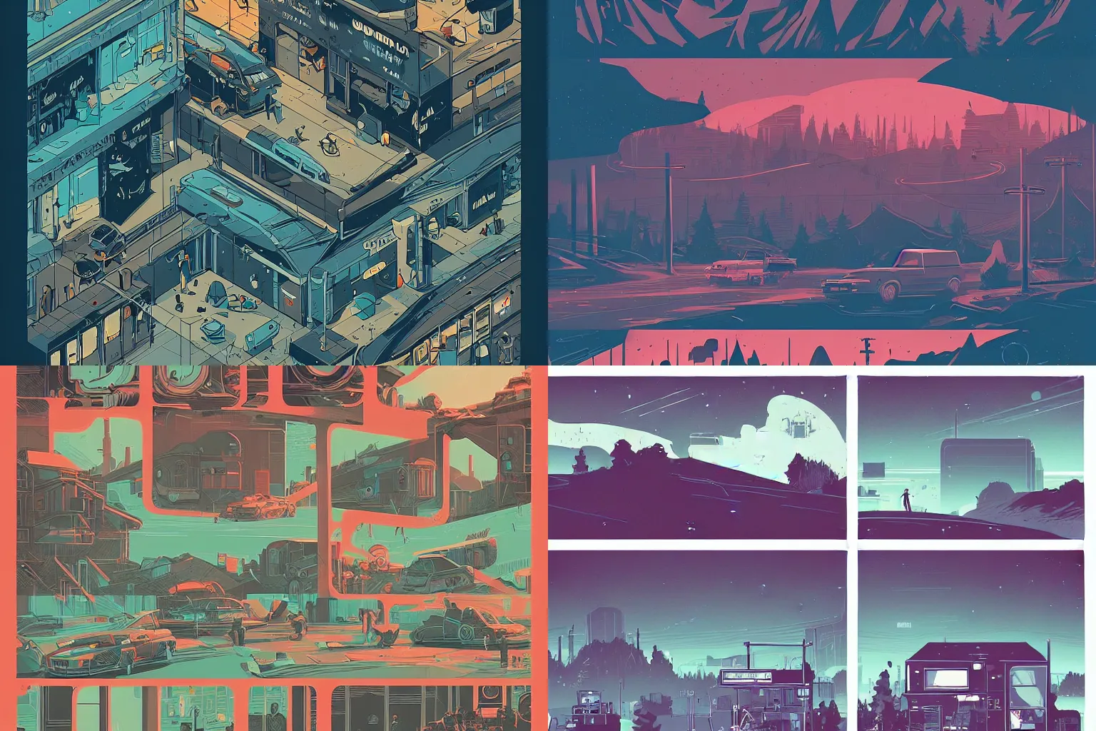 Prompt: an answer to life universe and everything in style of dan mumford and laurie greasley by james gilleard, very detailed, clean lines, atmospheric, vivid, wide angle