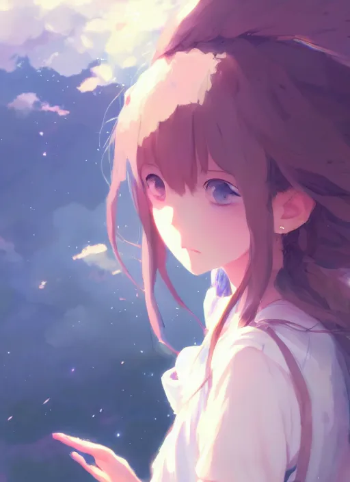 Image similar to portrait of cute girl, cloudy sky background lush landscape illustration concept art anime key visual trending pixiv fanbox by wlop and greg rutkowski and makoto shinkai and studio ghibli