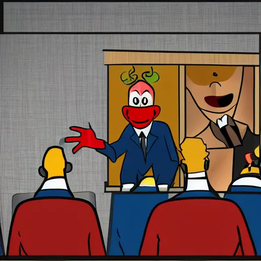 Prompt: Sad clowns are forced to listen to a boring man in a suit, during a business corporate meeting, in an office with charts. The clowns are crying. 8k digital art