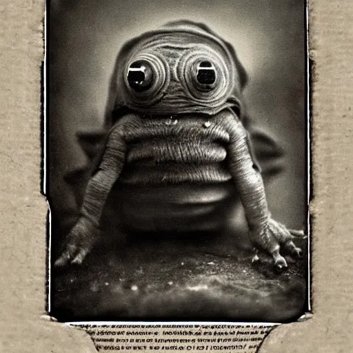 Image similar to tardigrade!!! humanoid. daguerreotype portrait photograph. inspired by gerard grom and ansel adams. beautiful. cute. happy. highly detailed. old timey.