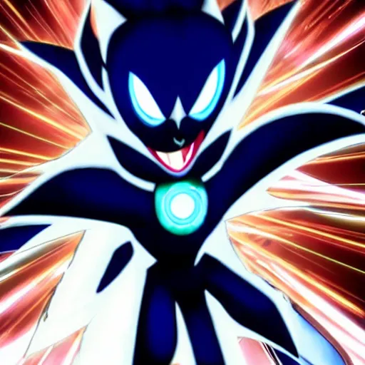 Image similar to The edgest fusion, infinite shadow, faces the world's most dangerous threat ultra metal sonic. Can they win?, or will they be dulled? find out on the next episode of CHAOS EMERALDS X !!