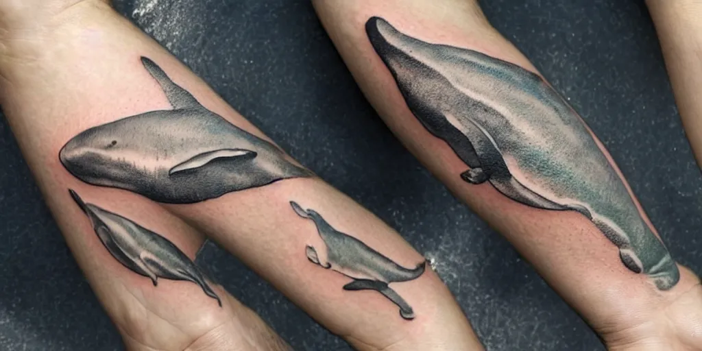 Prompt: realistic tattoo of whales, golden, delicate, hyper realism, 1 4 5 0, ink, ultra realistic, 8 k