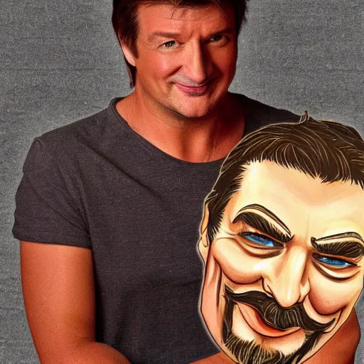 Image similar to nathan fillion in the style of guy fawkes mask