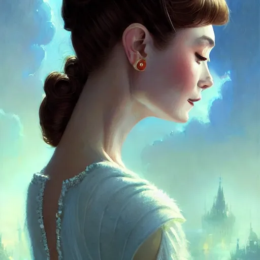 Image similar to audrey hepburn in an epic romance novel, intricate, elegant, highly detailed, digital painting, artstation, matte, illustration, art by artgerm, greg rutkowski, loish, rhads, ferdinand knab, makoto shinkai, lois van baarle, ilya kuvshinov, rossdraws, tom bagshaw