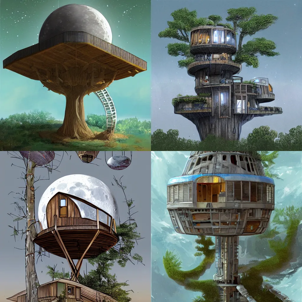 Prompt: moon colony treehouse. 2 0 9 6 ad. sci - fi concept art