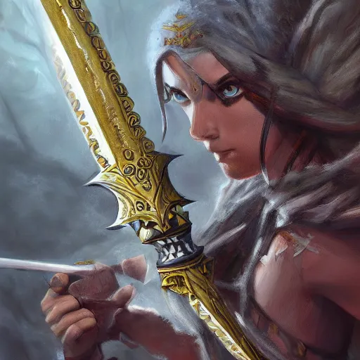 Prompt: a detailed painting of an enchanted sword, digital art, realistic painting, fantasy, dnd, concept art, very detailed, high definition, trending on artstation