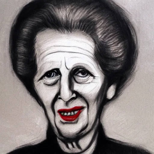 Image similar to Margaret Thatcher, charcoal, caricature