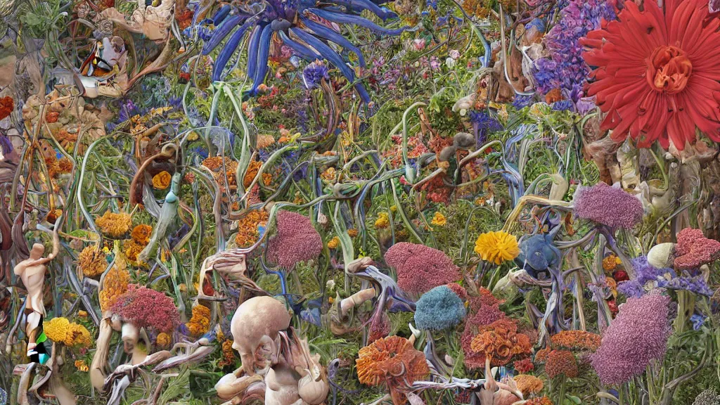 Prompt: highly detailed illustration of human anatomy surrounded by all the known species of flowers by juan gatti!!, by gottfried bammes, by moebius!, by george bridgman, by oliver vernon, by joseph moncada, by damon soule, by manabu ikeda, by kyle hotz, by dan mumford, by kilian eng