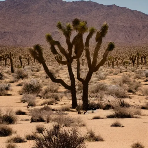 Prompt: A photo of an alien in a desert, standing next to a Joshua Tree. Grainy Photography.