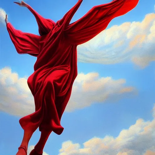 Image similar to realistic painting of a huge bloody satanic figure flying in the sky by michael whelan, ultra realistic, 8 k, streched and creepy painting. trending on, octane renderer, mesmerizing, aesthetic, beautiful