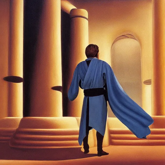 Prompt: obi - wan kenobi at the jedi temple painted by fernando botero