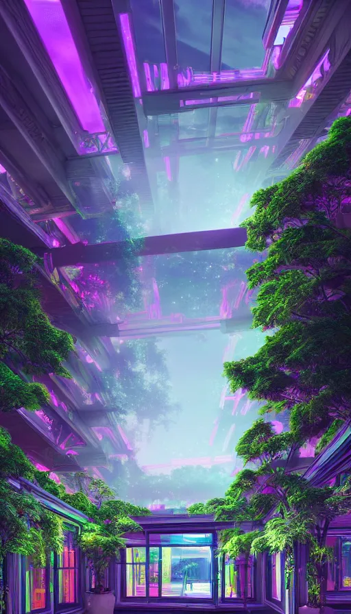 Image similar to a beautiful very detailed render of city sunroom by georgia o'keeffe, galactic alien synthwave rainforest neon noir thermal imaging myst uv light dramatic lighting flowers, archdaily, wallpaper, highly detailed, trending on artstation.