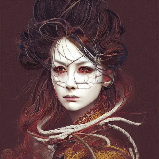 Image similar to portrait of a Shibari rope wrapped face and neck, headshot, insanely nice professional hair style, dramatic hair color, digital painting, of a old 18th century, Royal Emperor, amber jewels, baroque, ornate clothing, scifi, realistic, hyperdetailed, chiaroscuro, concept art, art by Franz Hals and Jon Foster and Ayami Kojima and Amano and Karol Bak,