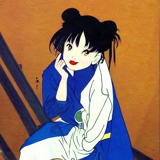 Prompt: a vintage portrait of a girl made by rumiko takahashi ( 1 9 9 0 )