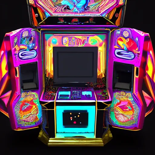 Prompt: arcade cabinet, translucid skin, slik design, colorful chrome:: by beeple and James Gilleard and Justin Gerard :: ornate, dynamic, particulate, intricate, elegant, highly detailed, centered, artstation, smooth, sharp focus, octane render, 3d