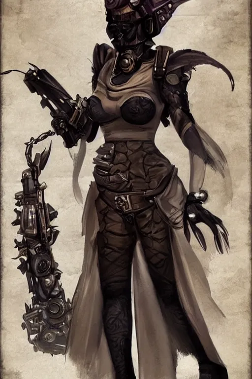 Image similar to Concept art of a dieselpunk daemonette. Etheral. Beautiful.