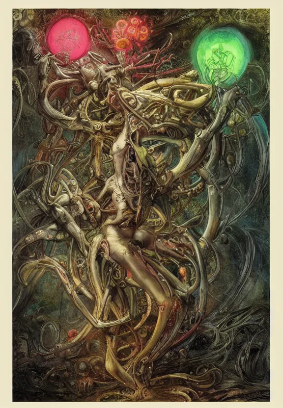 Image similar to simplicity, elegant, colorful muscular eldritch, flowers, bodies, neon, afrofuturism, by h. r. giger and esao andrews and maria sibylla merian eugene delacroix, gustave dore, thomas moran, pop art, giger's biomechanical xenomorph, art nouveau