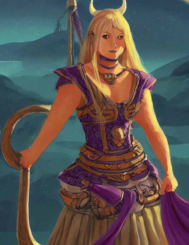 Image similar to viking scifi pricess of the fjords, wearing a lovely dress. this oil painting by the award - winning mangaka has an interesting color scheme and impeccable lighting.