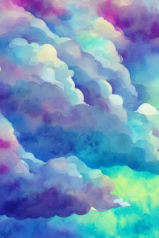 Prompt: beautiful digital watercolor painting of fantasy tree and candy cloud sky watercolor ocean with swirling colors greg rutkowki artstation