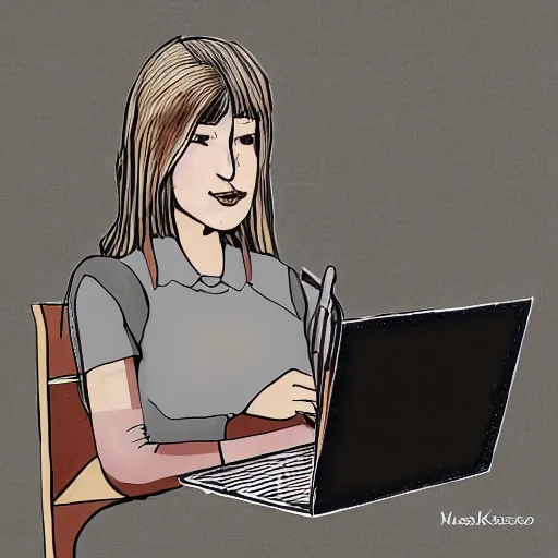 Prompt: marisa kirisame, cafe, typing on laptop, digital art