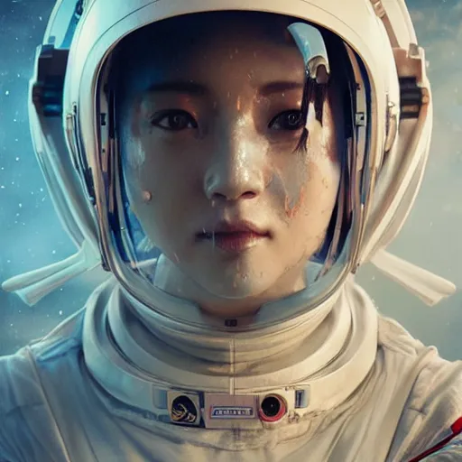 Image similar to asia woman bloodiedface in astronaut gear, ultra realistic, concept art, intricate details, eerie, horror, highly detailed, photorealistic, octane render, 8 k, unreal engine. art by artgerm and greg rutkowski and alphonse mucha