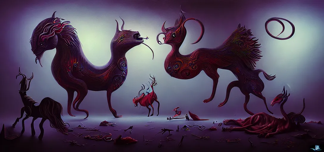 Image similar to strange mythical beasts of whimsy, surreal dark uncanny painting by ronny khalil