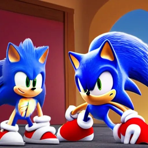 Prompt: Sonic the Hedgehog in a Pixar movie