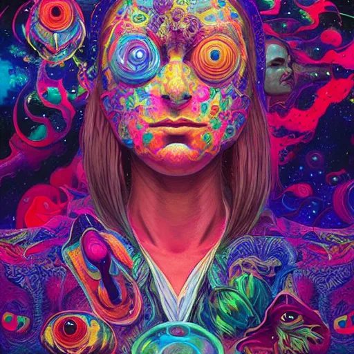 Prompt: An extremely psychedelic experience, colorful, surreal, dramatic lighting, cosmonaut, LSD, face, detailed, intricate, elegant, highly detailed, digital painting, artstation, concept art, smooth, sharp focus, illustration, art by Sam Spratt, Dan Mumford, Artem Demura and Alphonse Mucha —n 9