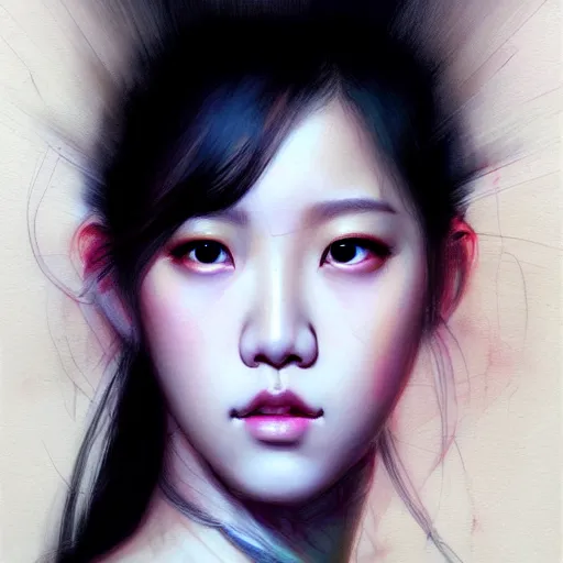 Image similar to jisoo of blackpink, hyperrealistic portrait, bladerunner street, by karol bak and agnes cecile and artgerm, fantasy art, photo realistic, dynamic lighting, artstation, poster, volumetric lighting, very detailed face, 8 k, award winning