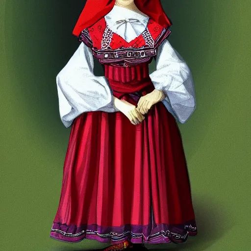 Prompt: a woman wearing traditional Polish dress, digital art