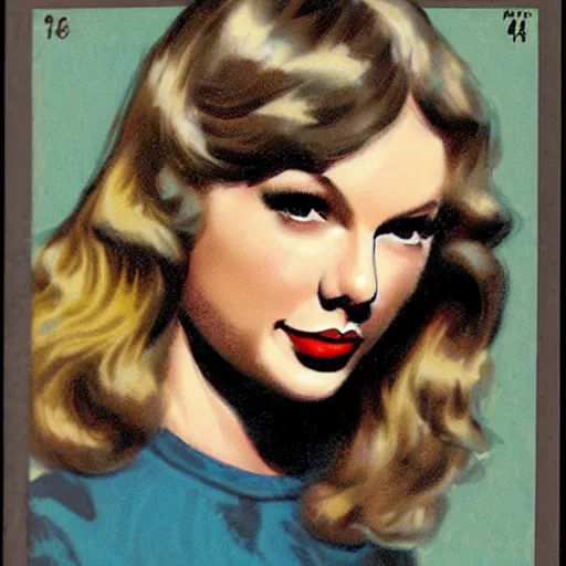 Image similar to “Taylor Swift portrait, color vintage magazine illustration 1950”