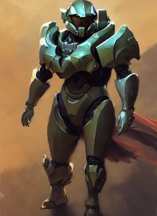 Image similar to Greg Manchess painting of a Corgi in a combination of Metroid Prime Armor and Forerunner Armor from Halo, countryside, calm, fantasy character portrait, dynamic pose, above view, sunny day, thunder clouds in the sky, artwork by Jeremy Lipkin and Giuseppe Dangelico Pino and Michael Garmash and Rob Rey, very coherent asymmetrical artwork, sharp edges, perfect face, simple form, 100mm