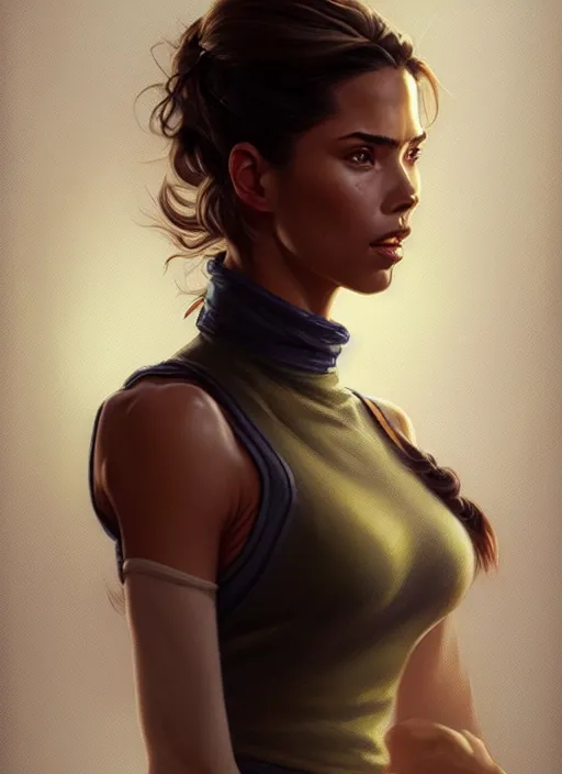 Image similar to portrait of a full body of beautiful young female detective, d & d, sleeveless turtleneck, fantasy, flat lighting, intricate, highly detailed, digital painting, artstation, concept art, smooth, sharp focus, illustration, adriana lima, art by simon bisley and greg rutkowski and alphonse mucha, natural tpose