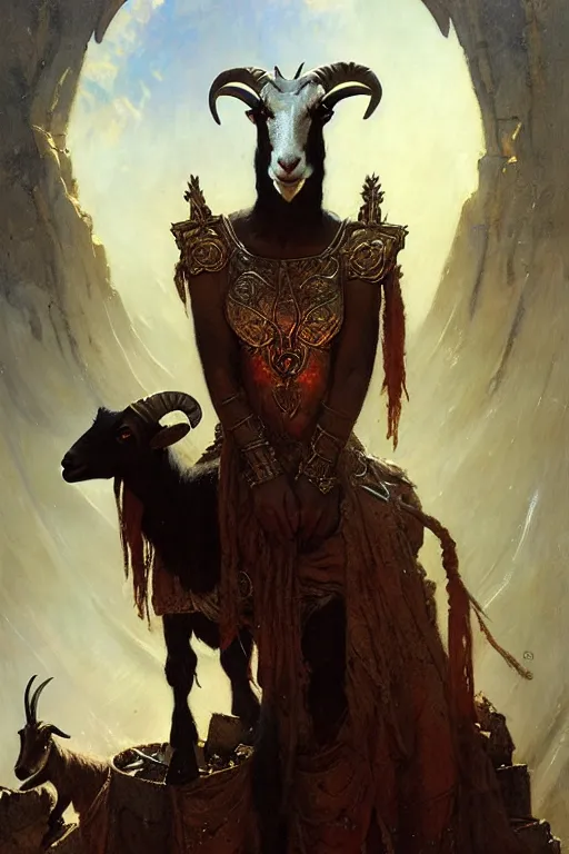 Prompt: goat queen by gaston bussiere, bayard wu, greg rutkowski, giger, maxim verehin