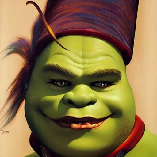 Prompt: shrek by rolf armstrong