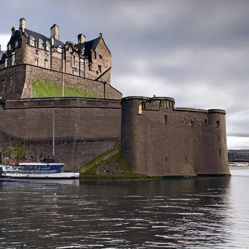 Prompt: fishing boat crashed into edinburgh castle, 4k, very very very highly detailed, hyper realistic realistic