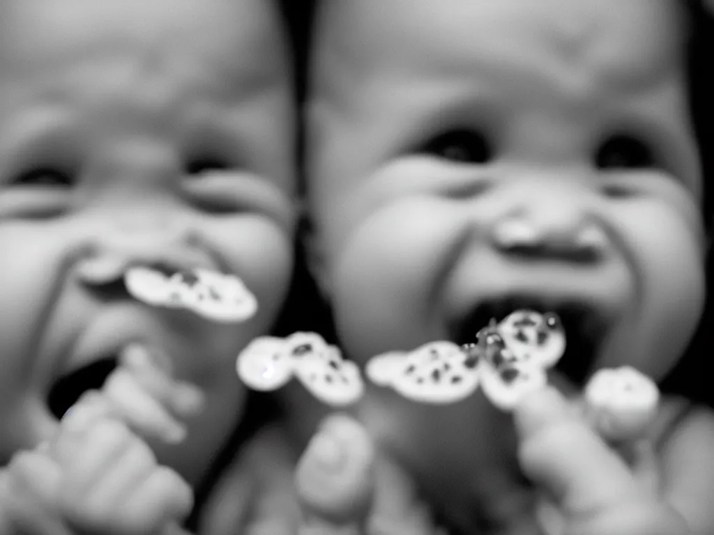 Image similar to a close up perfect photograph of an open mouth full of tadpoles and saliva. 3 5 mm film, studio lighting, perfect focus and rotting teeth