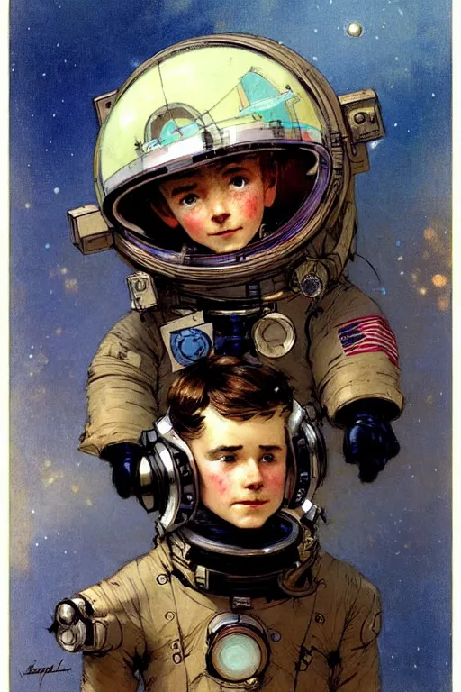 Image similar to ( ( ( ( ( 2 0 5 0 s retro future 1 0 year old boy super scientest in space pirate mechanics costume full portrait. muted colors. ) ) ) ) ) by jean baptiste monge, tom lovell!!!!!!!!!!!!!!!!!!!!!!!!!!!!!!