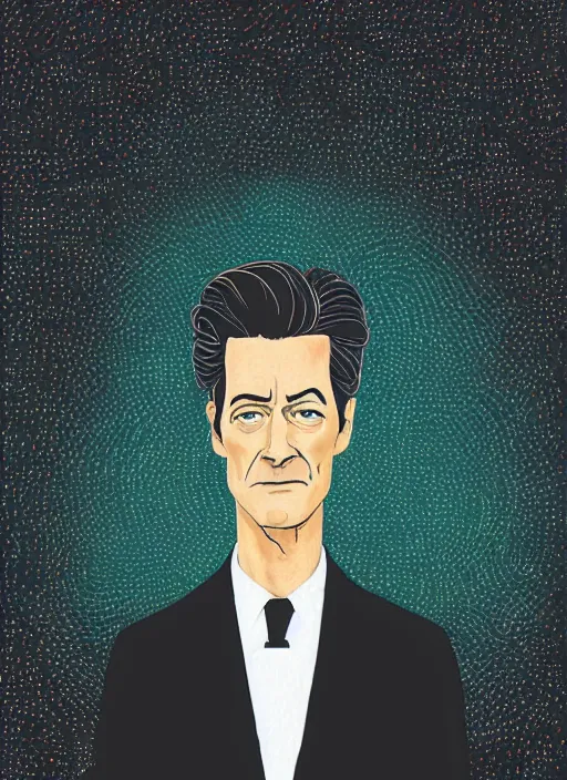 Prompt: portrait of kyle maclachlan as dale cooper by victo ngai