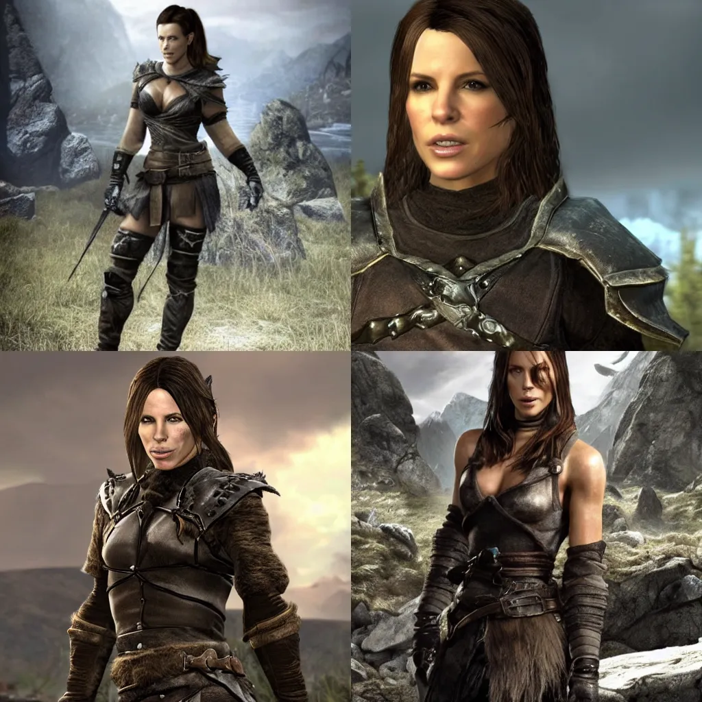 Prompt: realistic photo of Kate Beckinsale as a character in Skyrim,