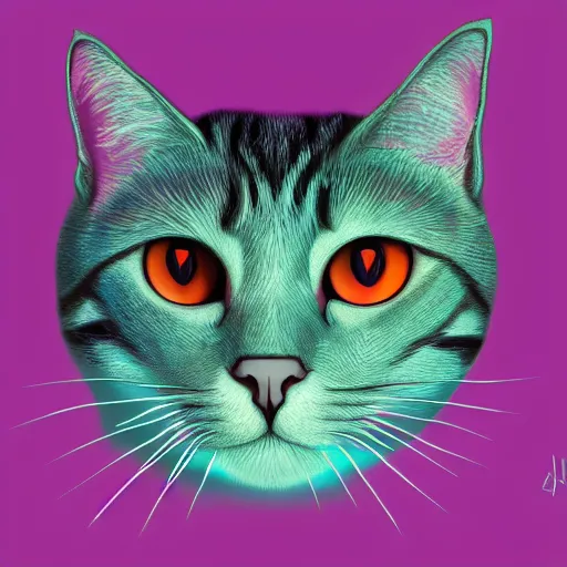 Prompt: an all knowing cat with glowing teal eyes, 4 k, digital art